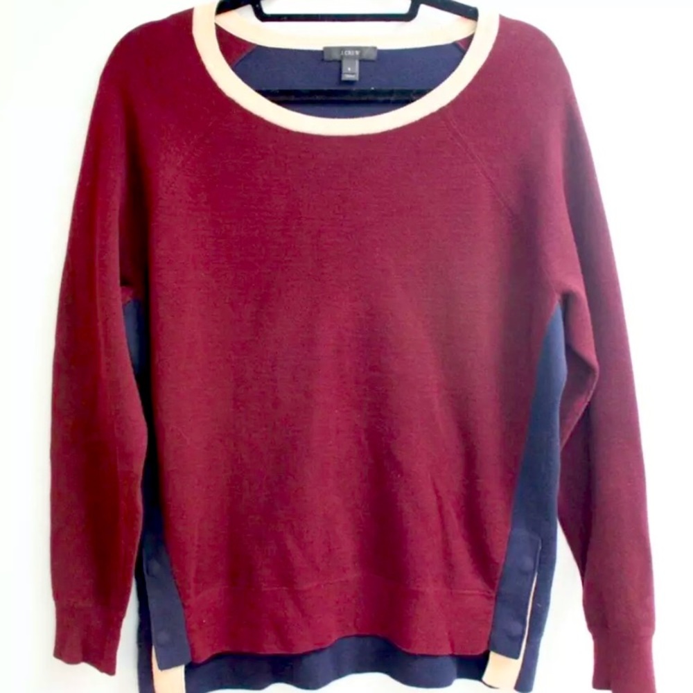 J Crew Burgundy Maroon and Navy Colorblock Sweater Size Small